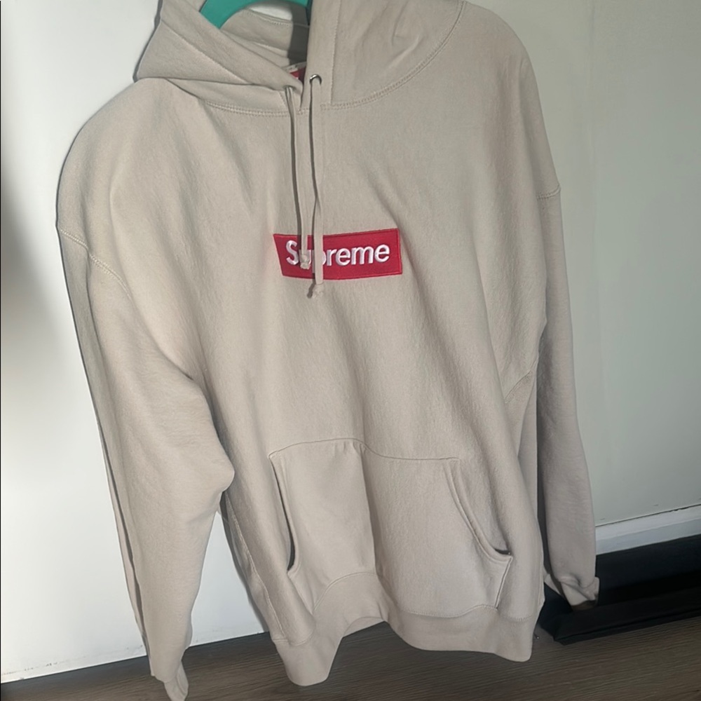 Supreme Beige Hoodie with Red Logo